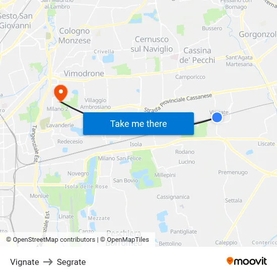Vignate to Segrate map