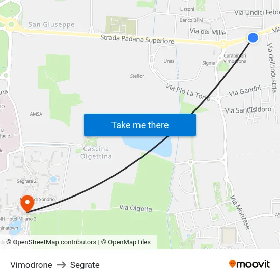 Vimodrone to Segrate map