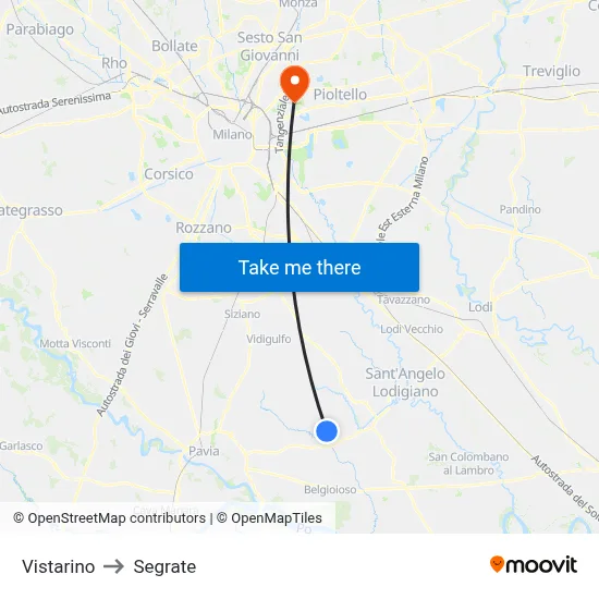 Vistarino to Segrate map