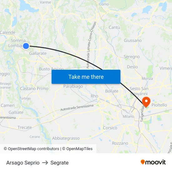 Arsago Seprio to Segrate map