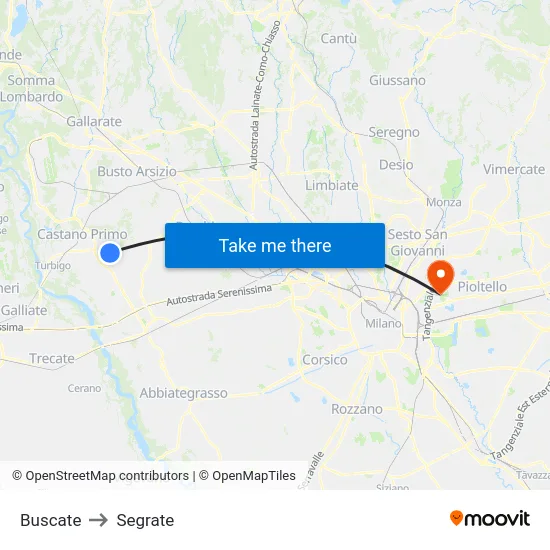 Buscate to Segrate map