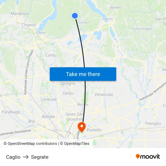 Caglio to Segrate map