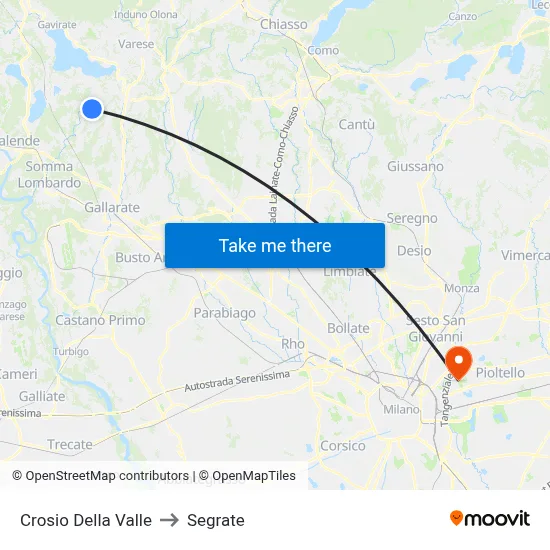 Crosio Della Valle to Segrate map