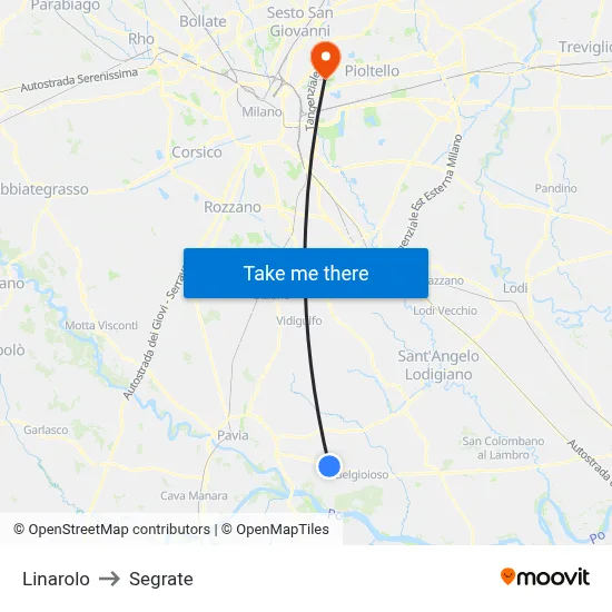 Linarolo to Segrate map