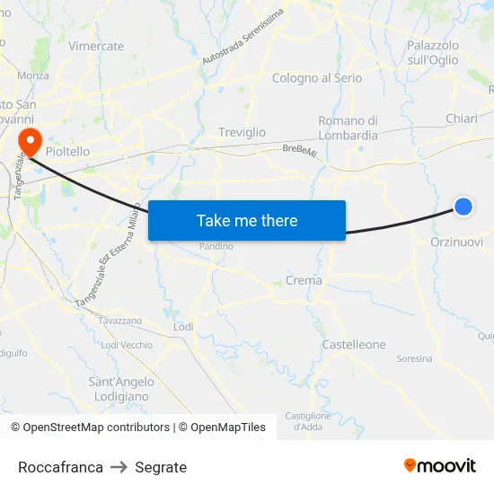 Roccafranca to Segrate map