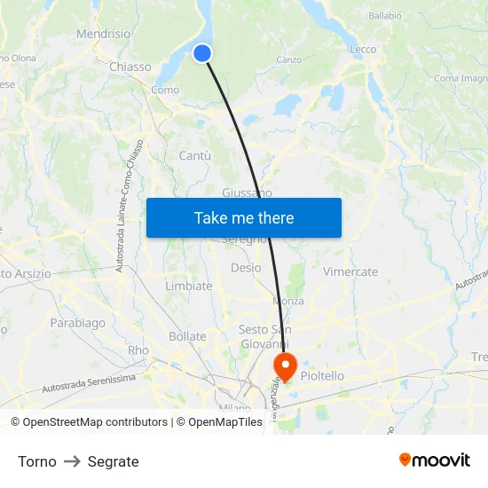 Torno to Segrate map