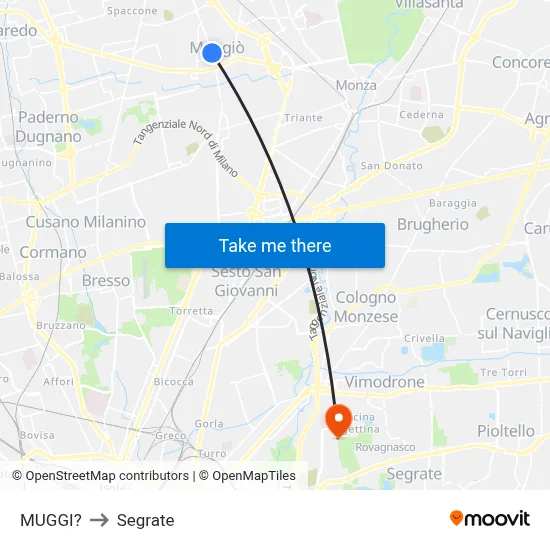 Muggiò to Segrate map