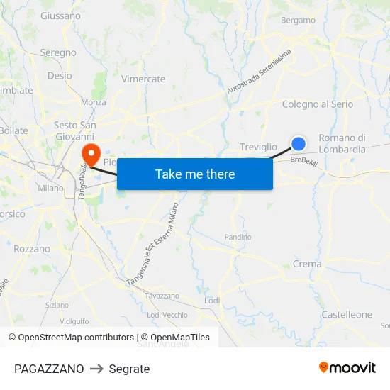 PAGAZZANO to Segrate map