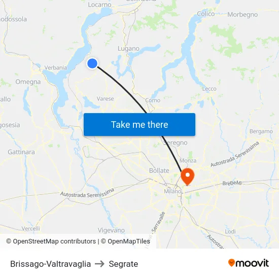 Brissago-Valtravaglia to Segrate map