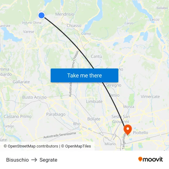 Bisuschio to Segrate map