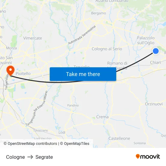 Cologne to Segrate map