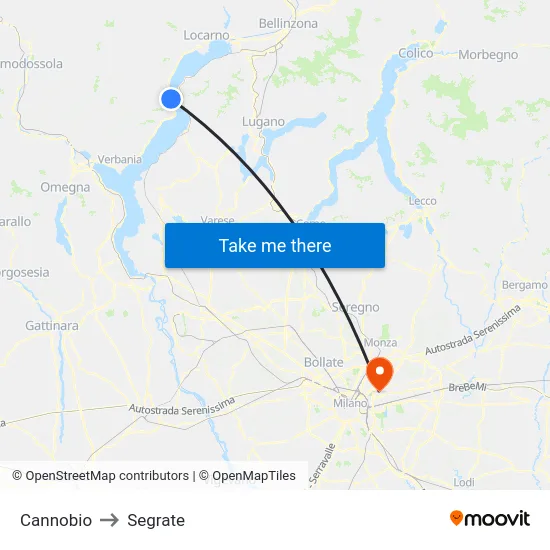 Cannobio to Segrate map