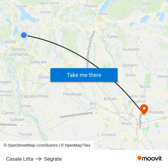 Casale Litta to Segrate map