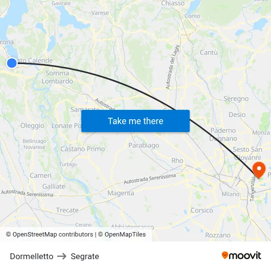 Dormelletto to Segrate map