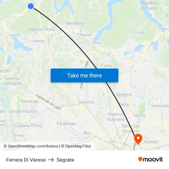 Ferrera Di Varese to Segrate map