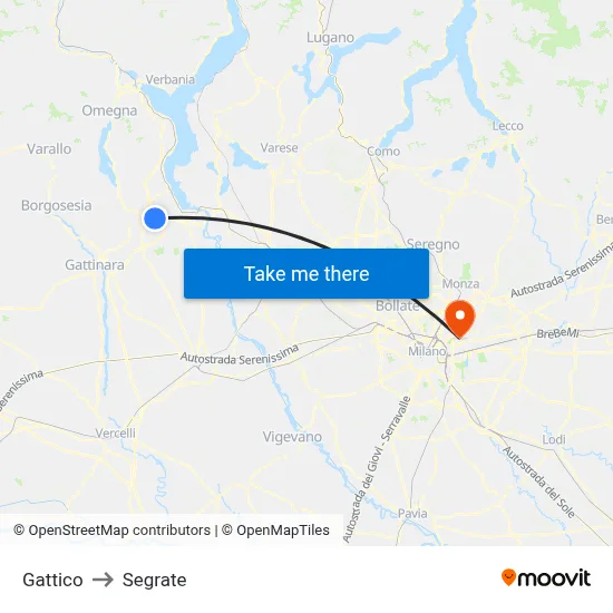 Gattico to Segrate map