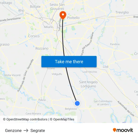 Genzone to Segrate map