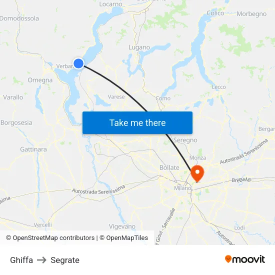Ghiffa to Segrate map