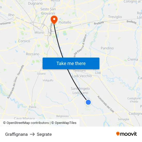 Graffignana to Segrate map