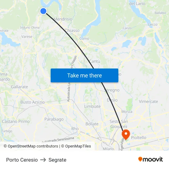 Porto Ceresio to Segrate map