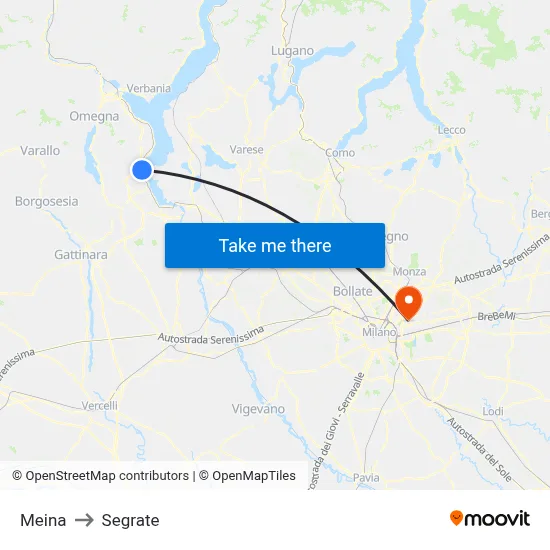 Meina to Segrate map