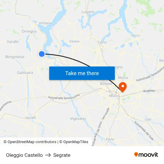 Oleggio Castello to Segrate map