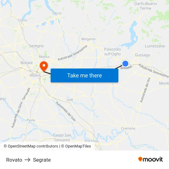 Rovato to Segrate map