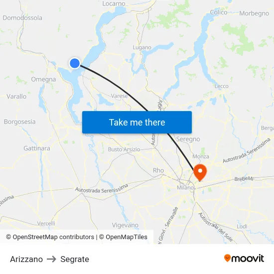 Arizzano to Segrate map