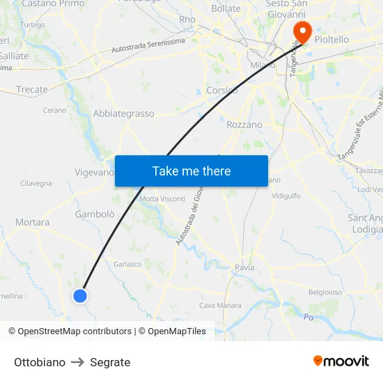 Ottobiano to Segrate map