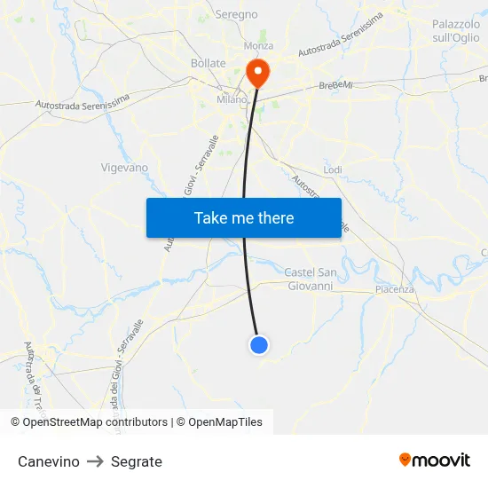 Canevino to Segrate map