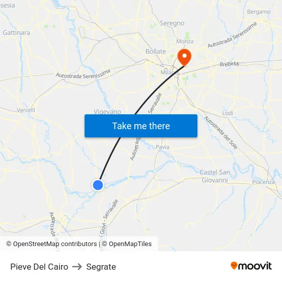 Pieve Del Cairo to Segrate map