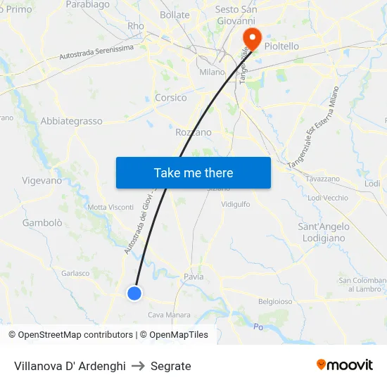 Villanova d'Ardenghi to Segrate map