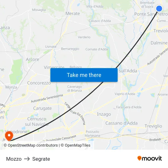 Mozzo to Segrate map