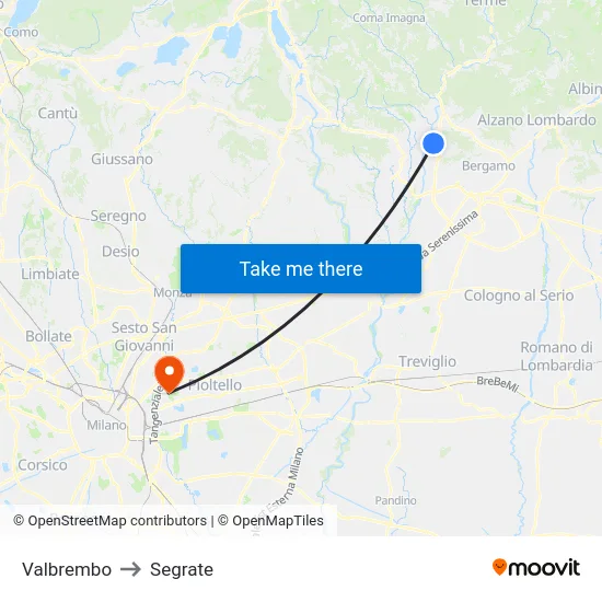 Valbrembo to Segrate map