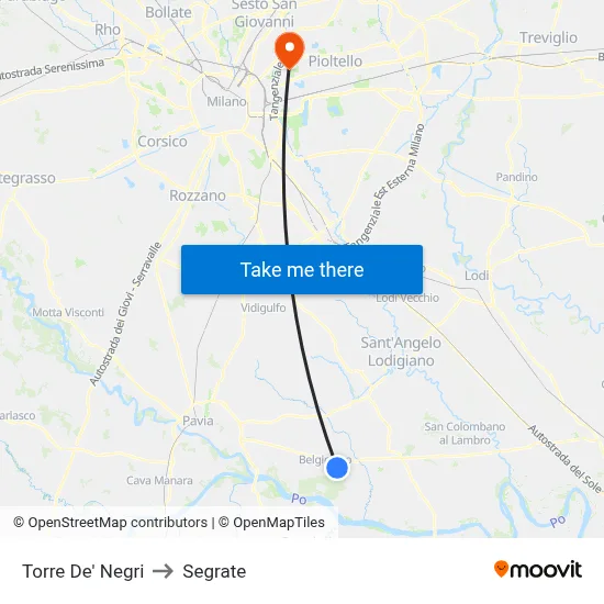 Torre De' Negri to Segrate map