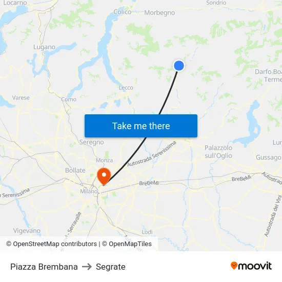 Piazza Brembana to Segrate map