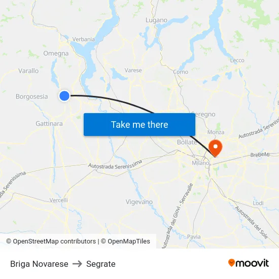 Briga Novarese to Segrate map