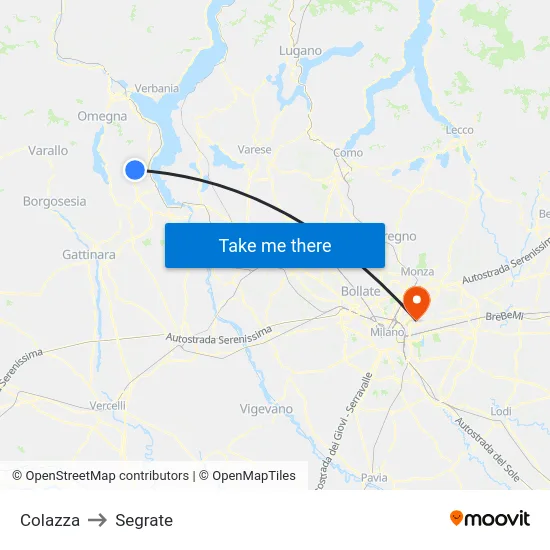 Colazza to Segrate map