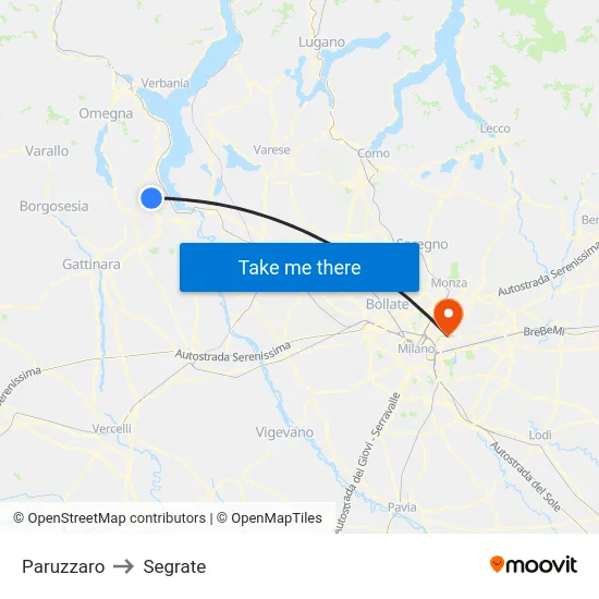 Paruzzaro to Segrate map