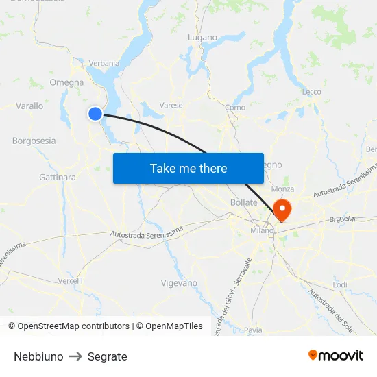Nebbiuno to Segrate map