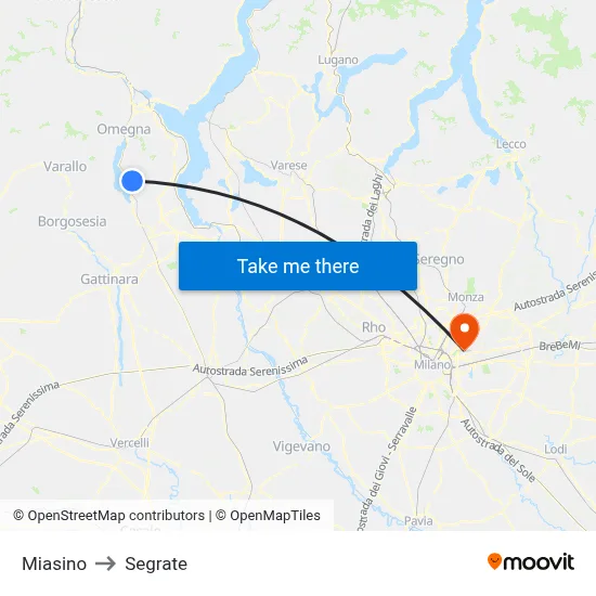 Miasino to Segrate map