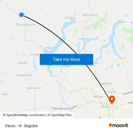 Varzo to Segrate map