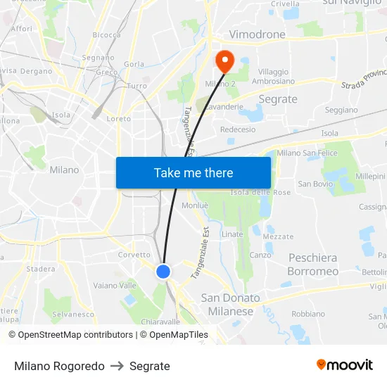 Milano Rogoredo to Segrate map