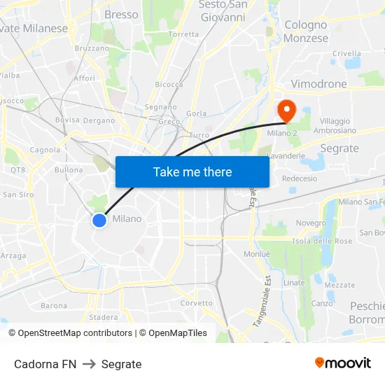 Cadorna FN to Segrate map