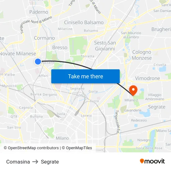 Comasina to Segrate map