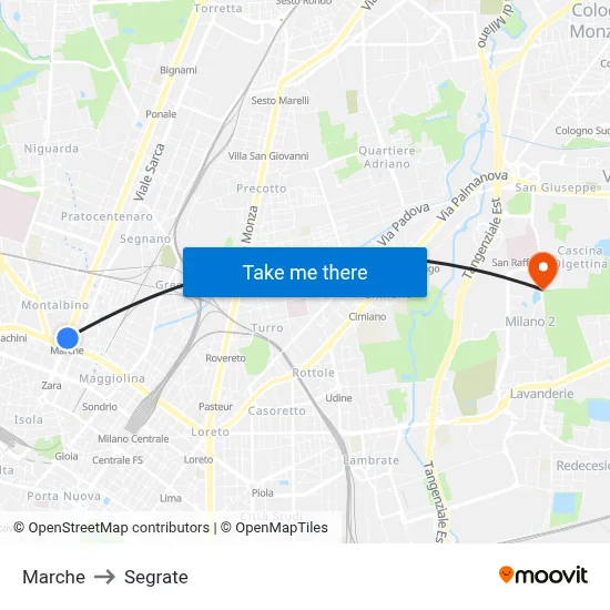 Marche to Segrate map