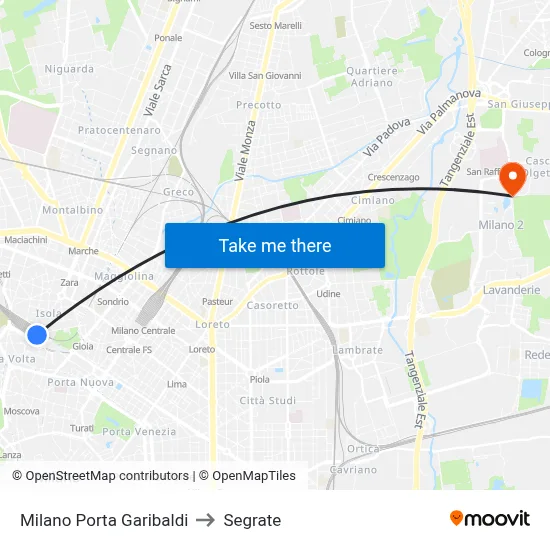 Milano Porta Garibaldi to Segrate map