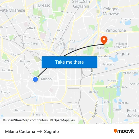 Milano Cadorna to Segrate map