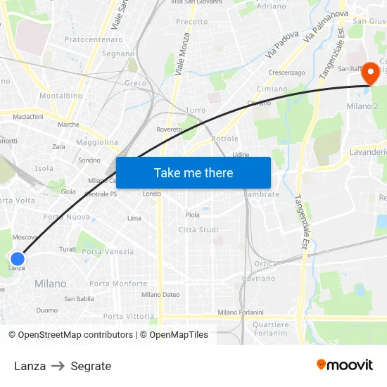 Lanza to Segrate map