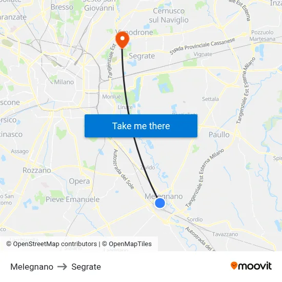 Melegnano to Segrate map
